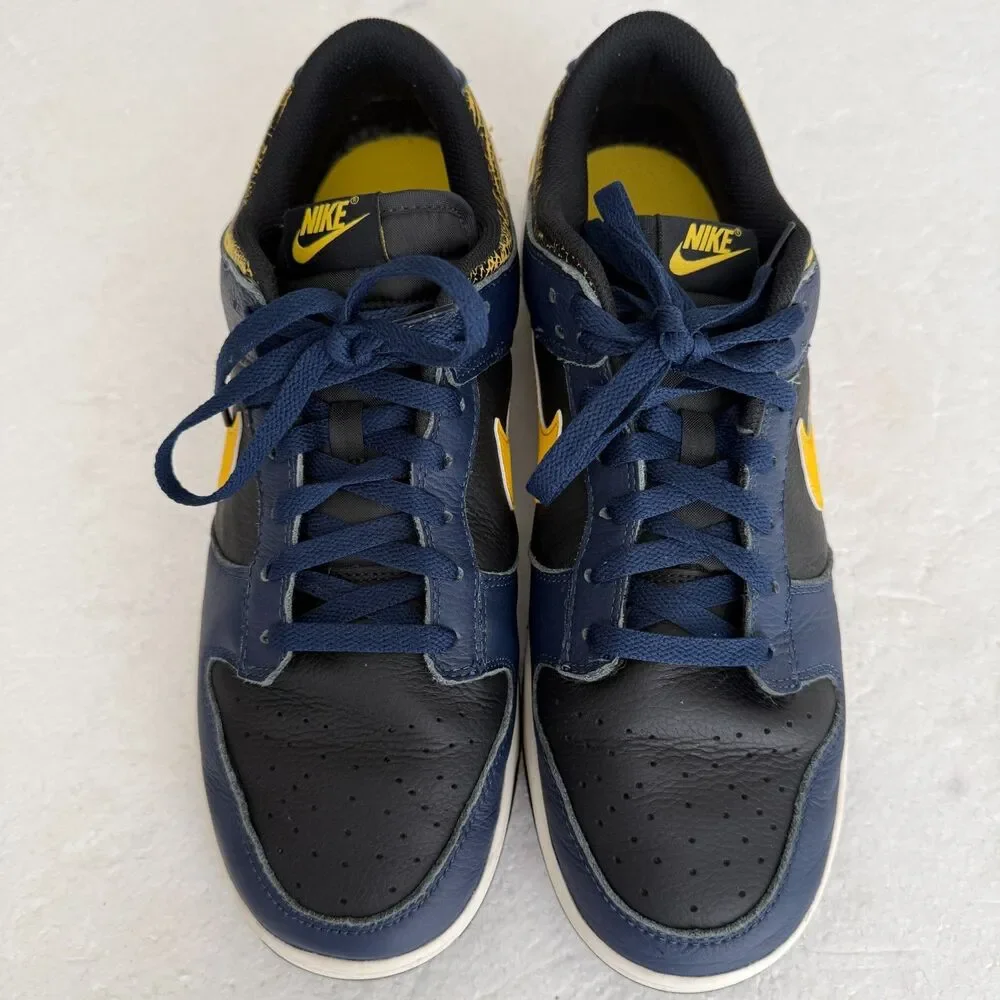 Size 12 -Nike Dunk Low Shoes Vintage Michigan Blue Black Yellow FZ4014-010 Men's